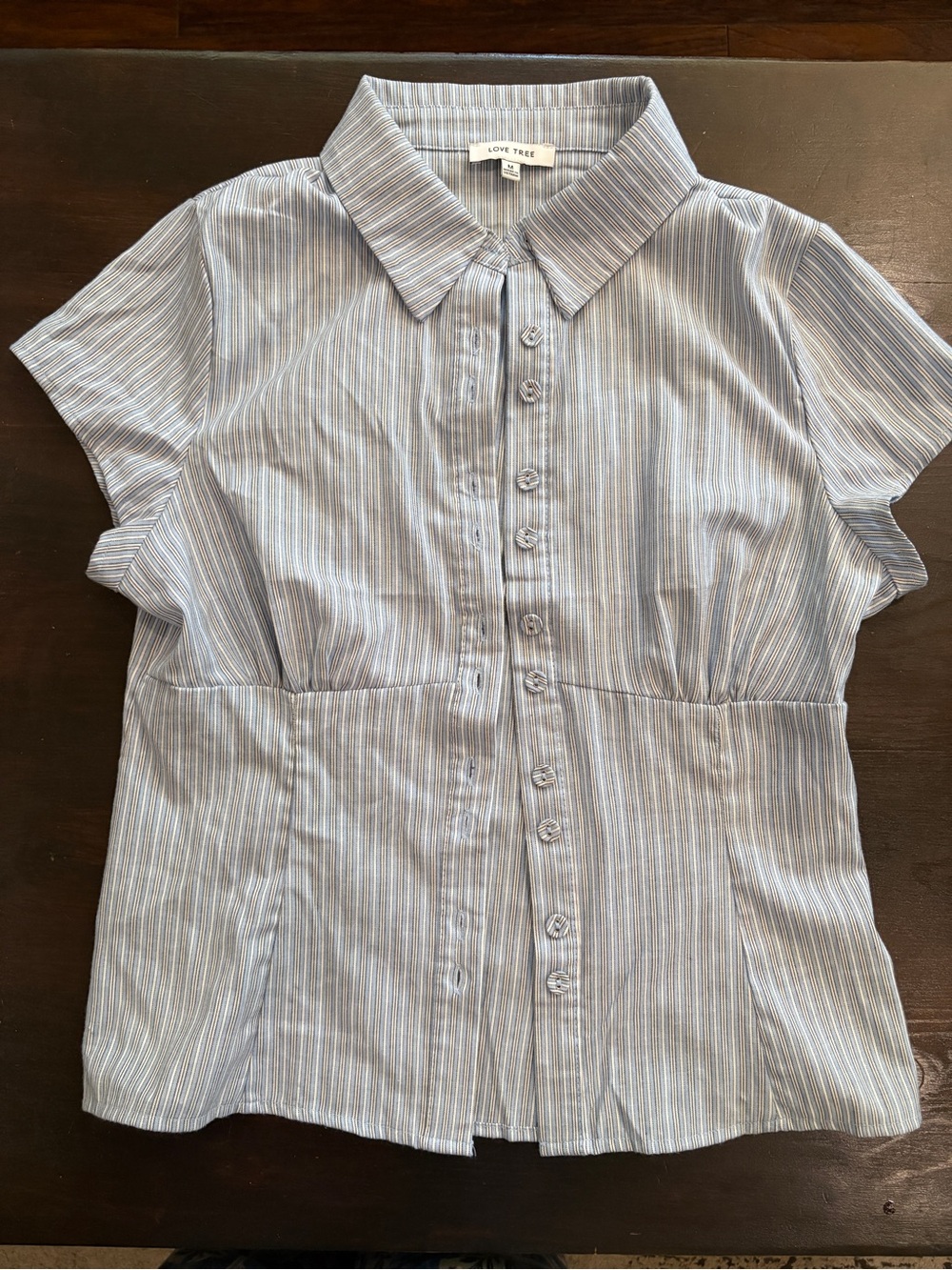 Love Tree Blue and White Striped Button-Down Shirt